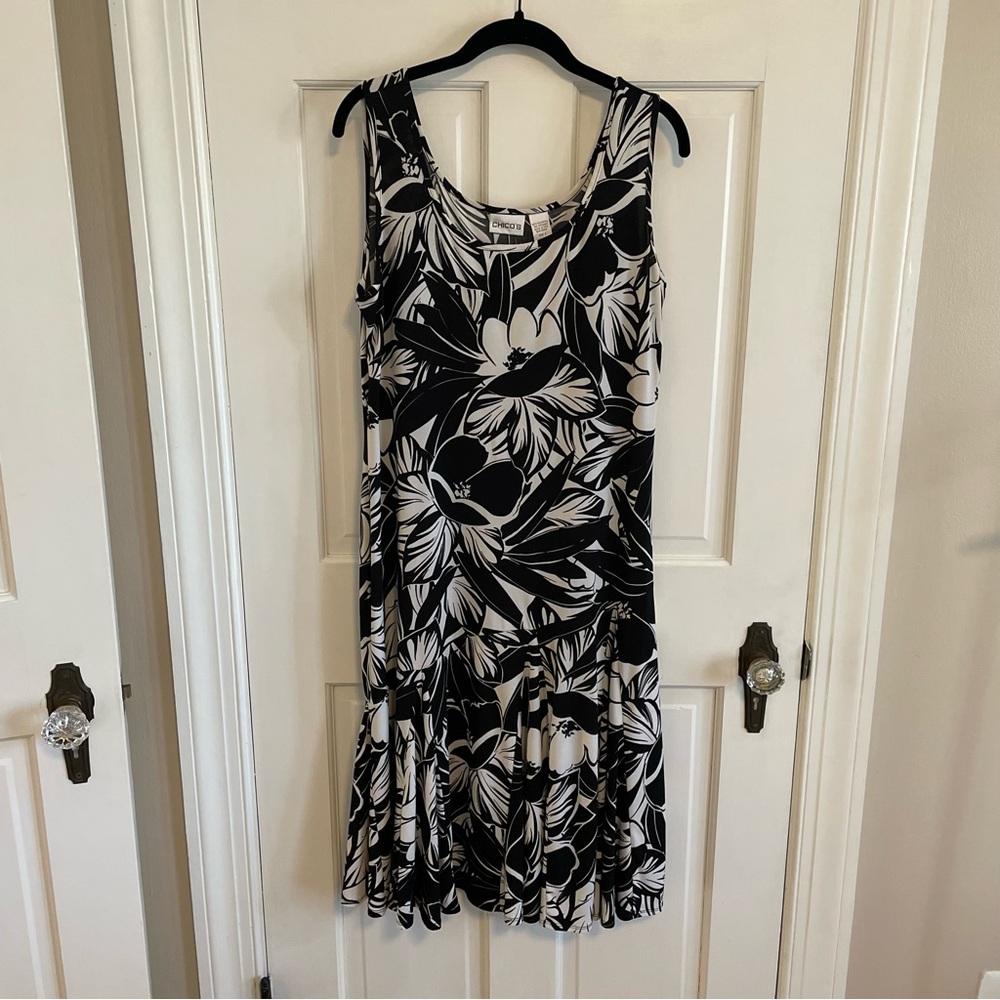 Chico's Black and White Floral Midi Dress